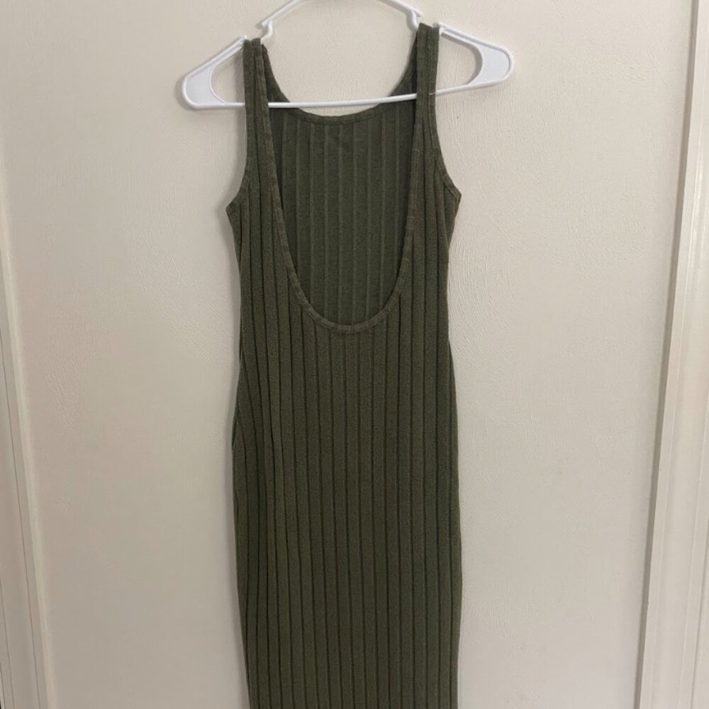 Olive Green Ribbed Knit Midi Tank Dress - Small - For a good cause! - Picture 2 of 4